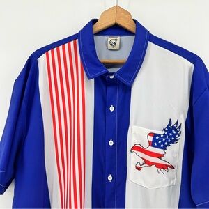 Men’s HARDADDY Short Sleeve Button Down Patriotic Dress Shirt XL Eagle Bowling